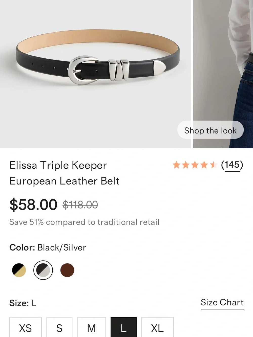 New Large Elissa Triple Keeper European Leather Belt - Retail $58